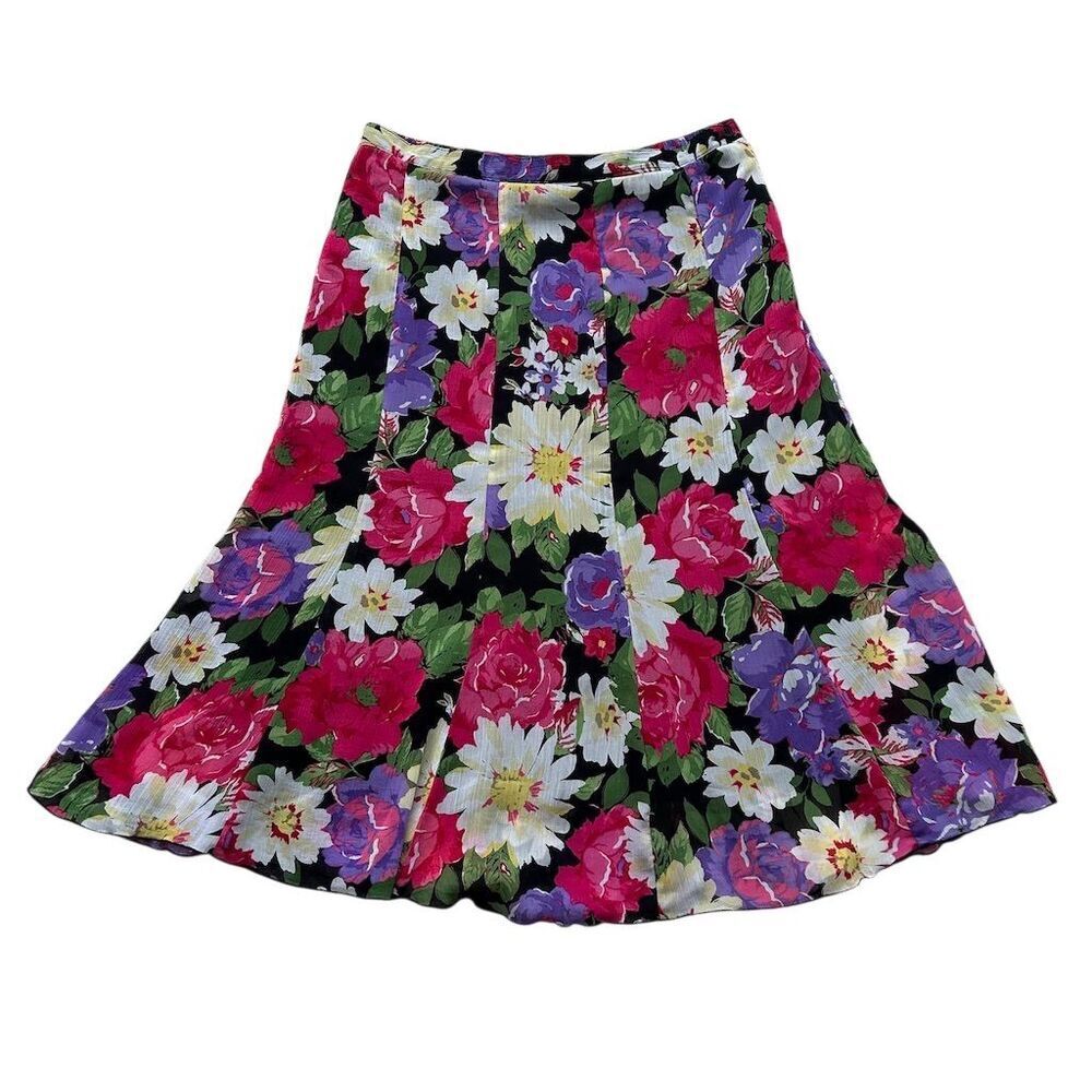 Kim Rogers Women's Floral A-Line Midi Skirt Multicolor Size M - Picture 2 of 8